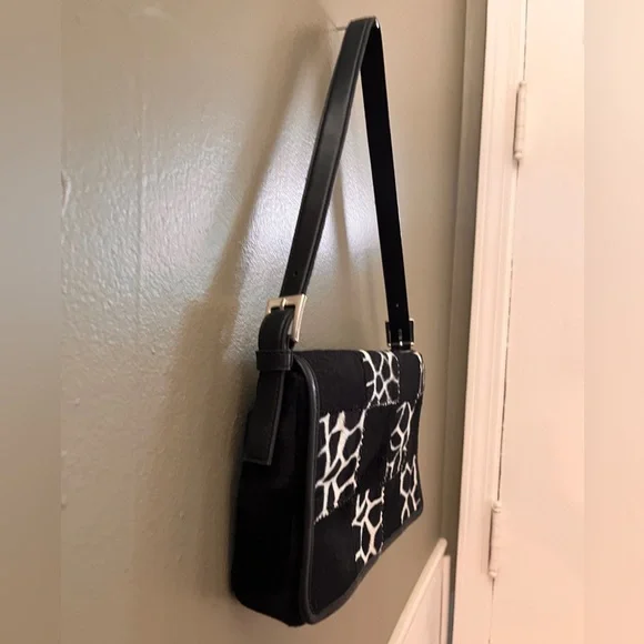 Vintage ESPRIT Cow Print Patchwork Look Shoulder Bag Y2K Purse Black White VTG - Picture 8 of 12